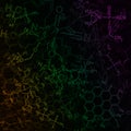 Image of chemical technology abstract background. Science wallpaper with school chemistry formulas and structures. Royalty Free Stock Photo