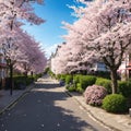 Cherry blossom. Cherry tree is blooming outside white building in Notting Hill area. London street is full Royalty Free Stock Photo