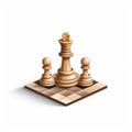 Image of chess pieces on a chessboard. World Chess Day. International Chess Day. July 20. Side view. Closeup. 2 pawns and a king. Royalty Free Stock Photo