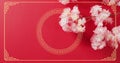 Image of chinese pattern and blossom decoration on red background Royalty Free Stock Photo