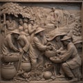 image of Chinese style Relieve Chinese peasants picking generative AI