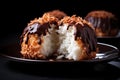 Chocolate-dipped coconut macaroon tasty dessert background