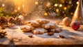 christmas biscuits, decorated christmas cookies , close up , cozy background christmas Generative AI