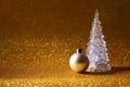 Image of christmas glowing festive tree and ball decoration