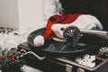 Image of Christmas. Gramophone playing a record. Gramophone with vinyl record Royalty Free Stock Photo