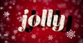 Image of christmas jolly text over snow falling on red background Royalty Free Stock Photo