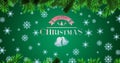 Image of christmas text iver fir tree branches and snowflakes