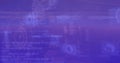 Image of circles, radars, soundwaves, globes over computer language on abstract background