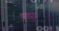 Image of circuit board pattern around growth hacking text and binary codes over server room Royalty Free Stock Photo
