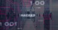 Image of circuit board pattern around hacked text over binary codes on server room Royalty Free Stock Photo