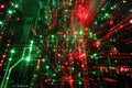 The image is a circuit board with red and green lights. The lights are arranged in a grid pattern. The circuit board is used to Royalty Free Stock Photo