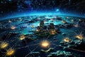 City on planet Earth with network connection. Elements of this image furnished by NASA, generative ai Royalty Free Stock Photo