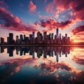 An image of a cityscape at sunrise or sunset, with the rising or setting sun symbolizing new oppor