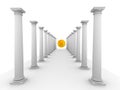 Image of classic columns with mirror yellow sphere Royalty Free Stock Photo