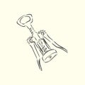 Image of classic corkscrew. Doodle style. corkscrew, vector sketch illustration