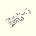 Image of classic corkscrew. Doodle style. corkscrew, vector sketch illustration