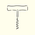 Image of classic corkscrew. Doodle style. corkscrew, vector sketch illustration