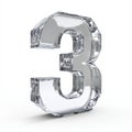 An image of a clear number 3 with a white background is shown. The number is made from glass and is three-dimensional. Royalty Free Stock Photo