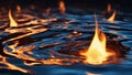 image of a close up of a liquid surface with orange flames, creating a dramatic and mysterious impression