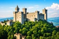 Close up. Medieval castle (Castello di Brescia) with battlements, a tower, drawbridge and ramparts. Royalty Free Stock Photo