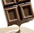 Image of close up of melting chocolate bar on white background Royalty Free Stock Photo