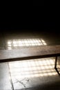 Close-up of an original bench inside the library of the famous Alcatraz prison Royalty Free Stock Photo