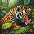 illustration of tiger cub the jungle explorer generative ai Royalty Free Stock Photo