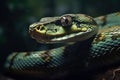 Image of a close-up view of the head of a snake. on natural background. Wild Animals. reptile, illustration. Generative AI