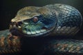 Image of a close-up view of the head of a snake. on natural background. Wild Animals. reptile, illustration. Generative AI