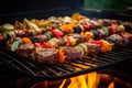 Image Closeup BBQ scene delicious grilled meat, veggies on the grill