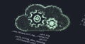 Image of cloud with cogs over data processing on black background Royalty Free Stock Photo