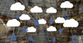 Image of cloud icons and data processing over warehouse Royalty Free Stock Photo