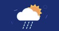 Image of cloud and sun icon over shapes on blue background Royalty Free Stock Photo