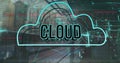 Image of cloud text in cloud and connected dots over modern buildings Royalty Free Stock Photo