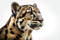 Image of clouded leopard head on white background. Wildlife Animals. Illustration. Generative AI Royalty Free Stock Photo