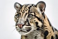 Image of clouded leopard head on white background. Wildlife Animals. Illustration. Generative AI Royalty Free Stock Photo