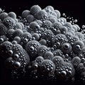 Cluster of silver spheres resembling a frothy bubble bath against a captivating black background, generative ai Royalty Free Stock Photo