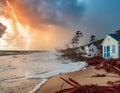 Image of a coastal town hit by a hurricane. Show the destruction Royalty Free Stock Photo