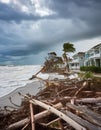 Image of a coastal town hit by a hurricane. Show the destruction Royalty Free Stock Photo