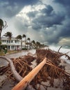 Image of a coastal town hit by a hurricane. Show the destruction Royalty Free Stock Photo