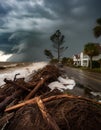 Image of a coastal town hit by a hurricane. Show the destruction Royalty Free Stock Photo