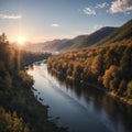 Coastline of Biya river in Turochak village (Russia, Altay Republic) made with Generative AI Royalty Free Stock Photo