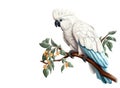 Image of cockatoo on a branch on a white background. Birds. Animals.
