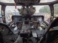 Image of the cockpit of an Osprey CV-22 of the US Air Force. The plane was exhibited during a Belgian airshow