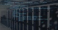 Image of coding data processing over computer server room Royalty Free Stock Photo