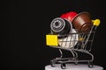Image of coffee capsule trolley dark background Royalty Free Stock Photo