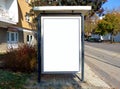 Image collage of bus shelter at a bus stop with white ad space