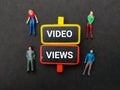 miniature video views pins and people figurines
