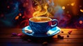 Image of a colorful cup of coffee with aromatic steam, creating a cozy atmosphere Royalty Free Stock Photo