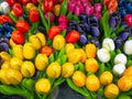 Colorful decorative artificial tulips, market stall. Selective focus Royalty Free Stock Photo